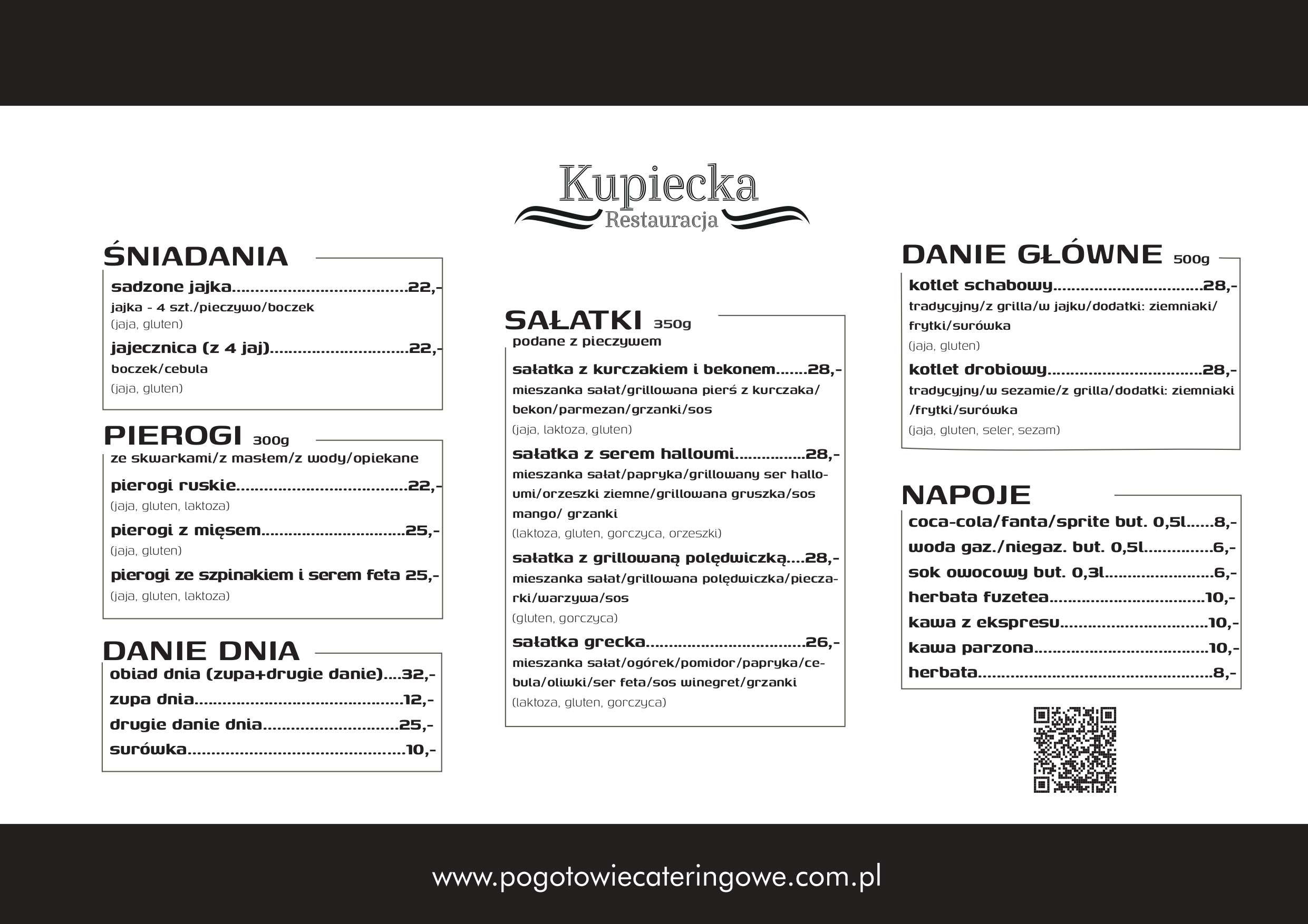 Menu restauracji na miejscu pogotowie cateringowe 